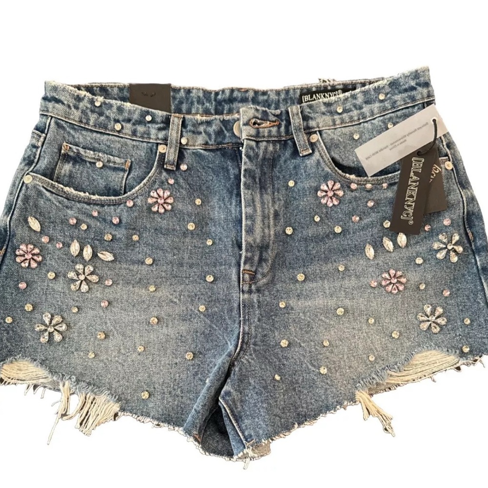 Blank NYC The Barrow Vintage High Rise Cut Shorts Size 30 NWT Pink Rhinestones